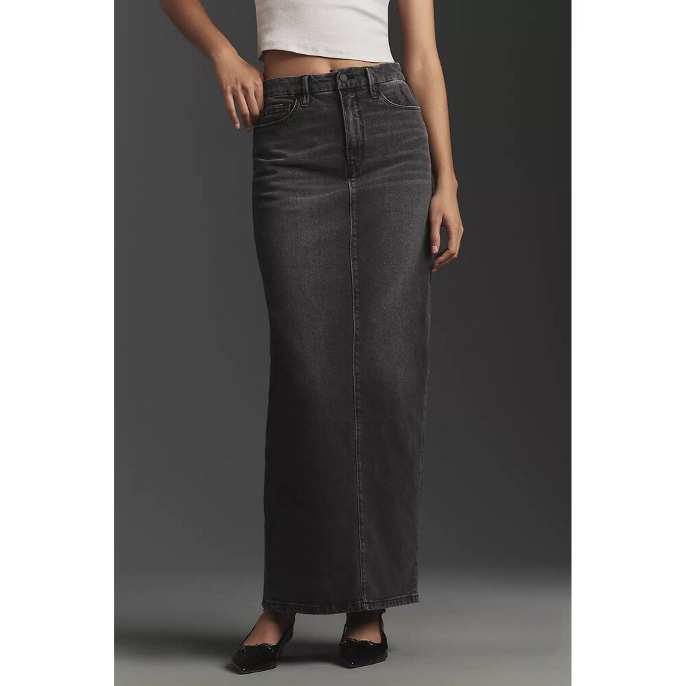 Good American Denim Tube Maxi Skirt (Sz 16) Washed Black Long Fitted Column